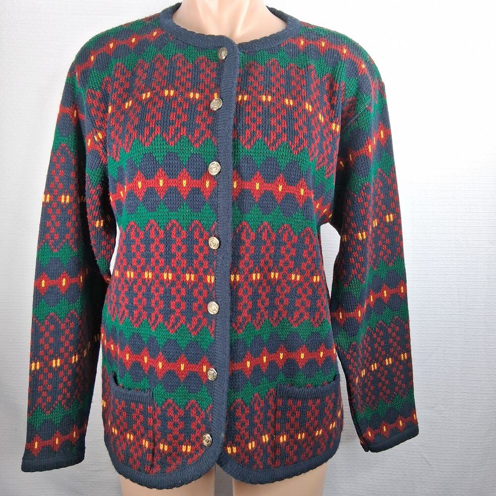 Vintage Tally-Ho Nordic Fair Isle Button Up Cardigan Sweater Women's Medium